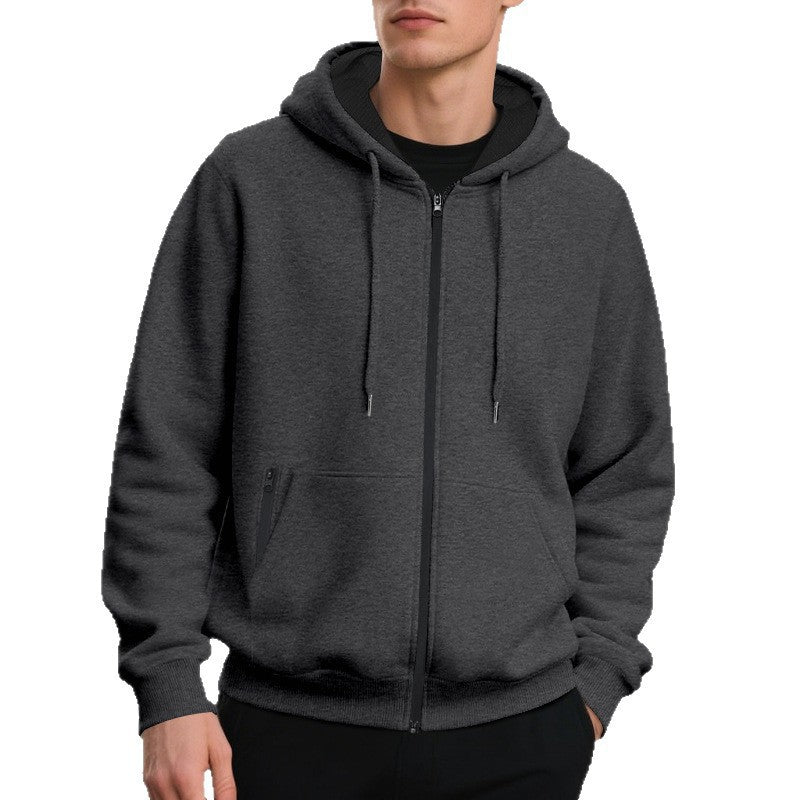 Herren nan oversized Zip-Hoodie mit durchgehendem Reißverschluss, Kängurutasche und gerippten Bündchen Drune