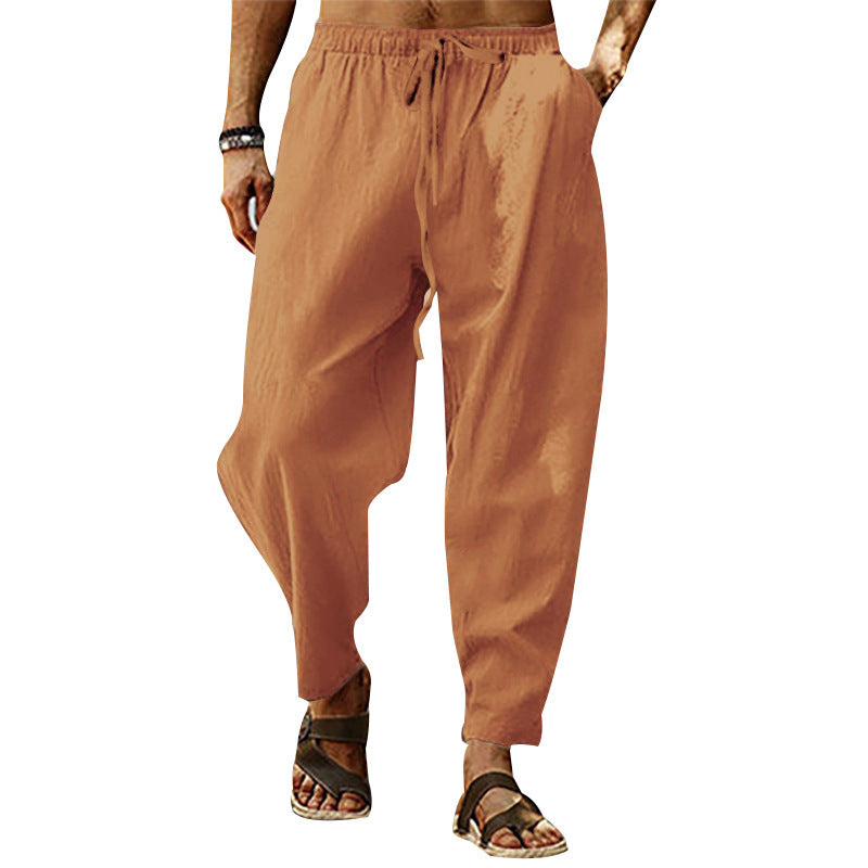 Herren nan entspannte Harem-Loungehose aus Leinenmix mit weitem Bein, elastischem Bund, Kordelzug und seitlichen Eingrifftaschen Drune