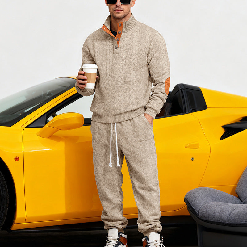 Herren nan Strick-Relax-Set mit Zopfmuster-Halbkragenpullover und Kordel-Jogger Drune