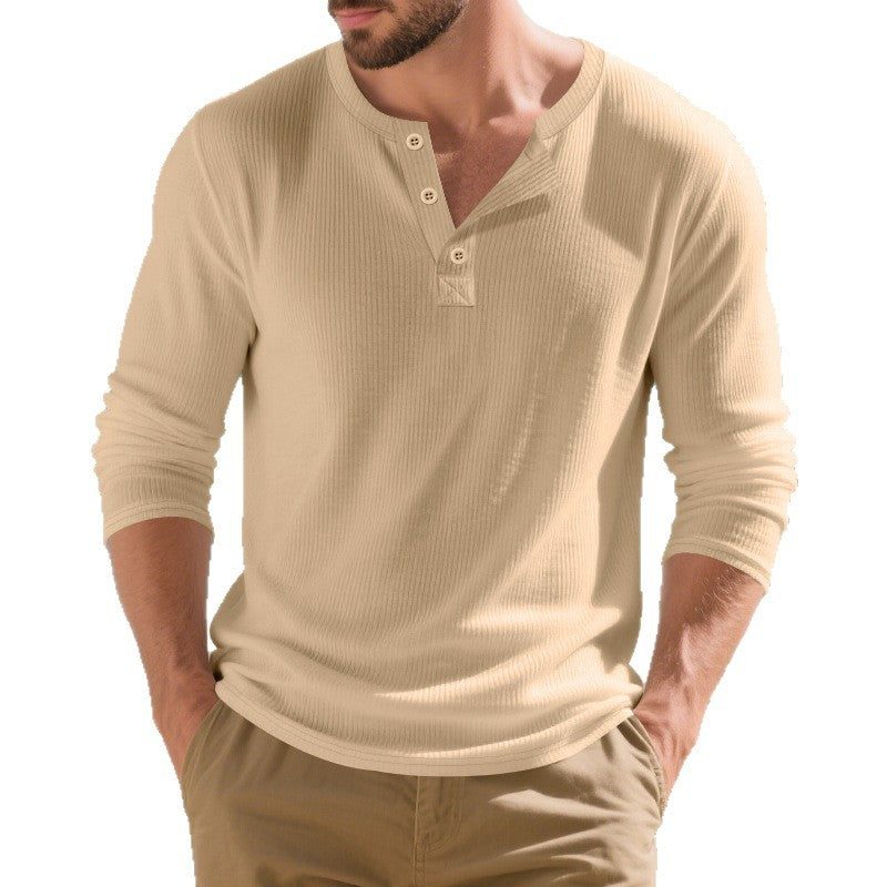 Herren nan lässiges Thermo Langarmshirt mit Strukturstrick und Knopfleiste Drune