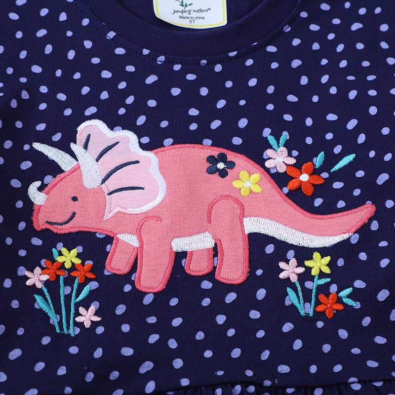 Mädchen T-Shirt Kleid mit buntem Dinosaurier- und Blumenmotiv Drune