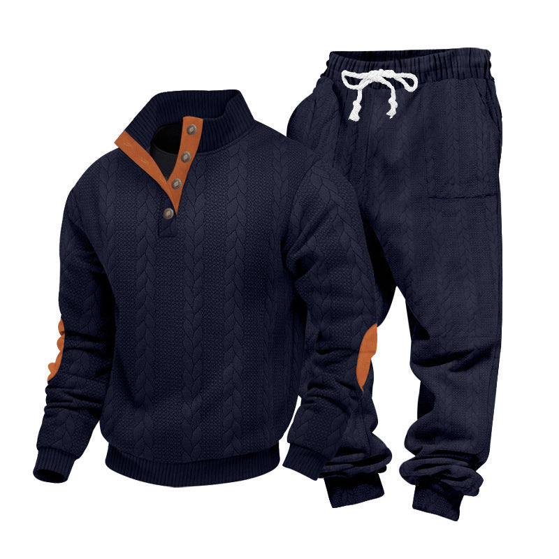 Herren nan Strick-Relax-Set mit Zopfmuster-Halbkragenpullover und Kordel-Jogger Drune