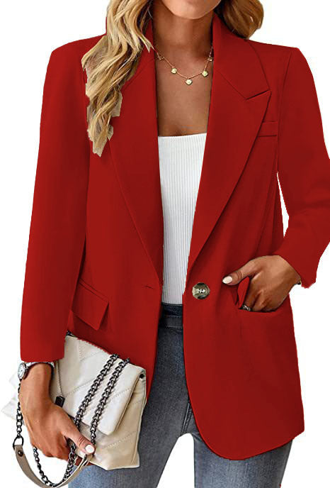 Damen nan taillierter Blazer mit Ein-Knopf-Verschluss Reverskragen und Pattentaschen Drune