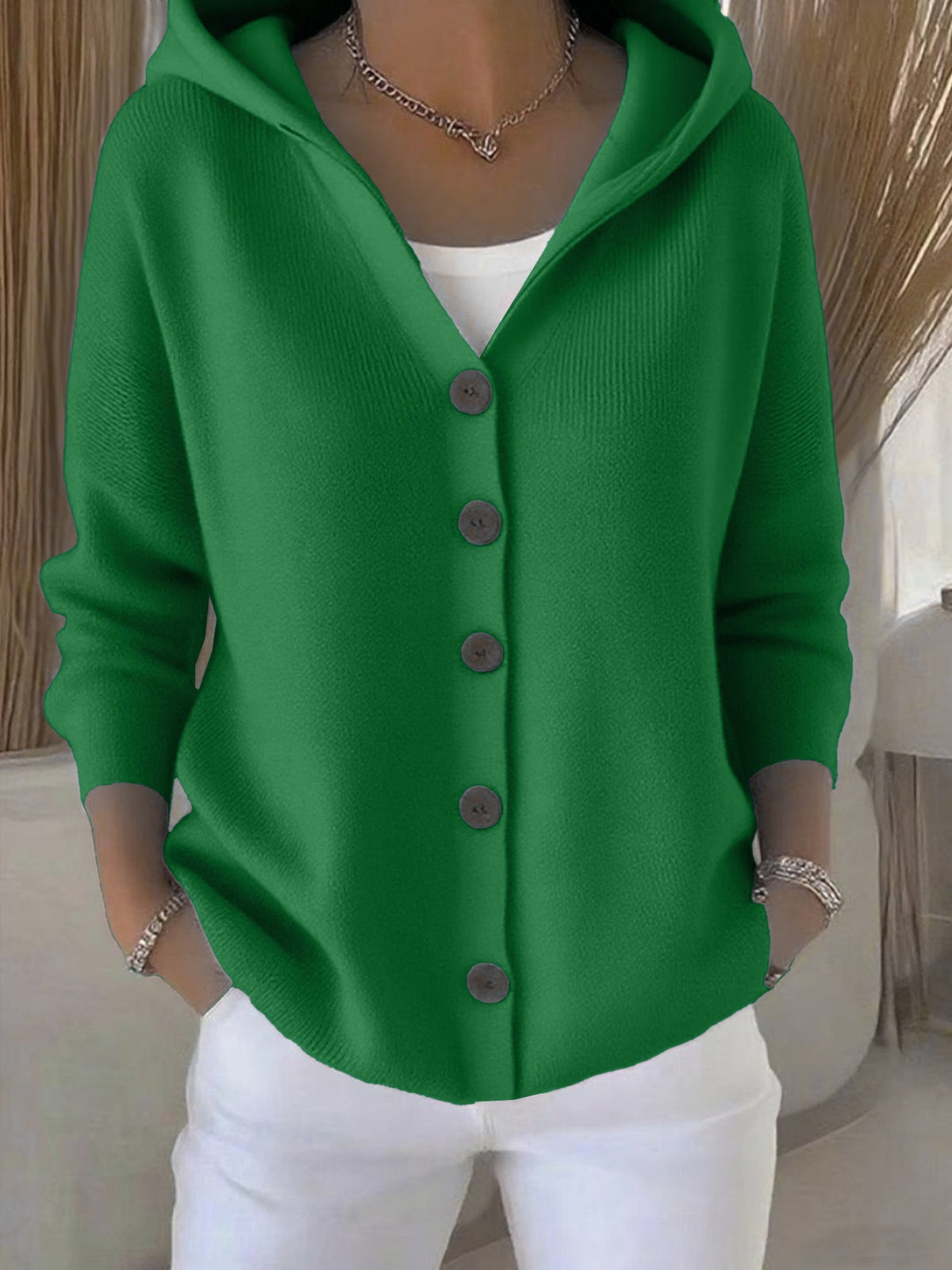 Damen nan Kapuzen-Cardigan mit Knopfleiste und lässiger Oversize-Passform Drune