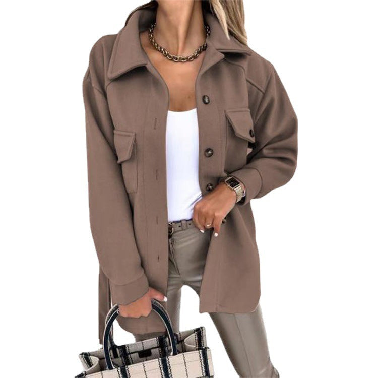 Damen nan oversized Hemdjacke aus Wollmischung mit aufgesetzten Pattentaschen Drune