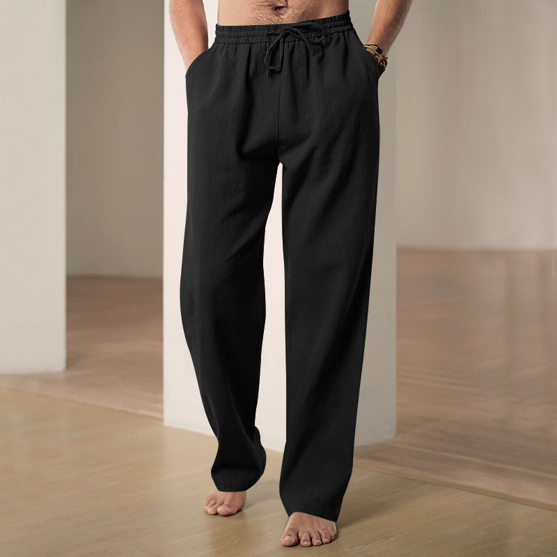 Herren nan lockere Leinen-Hose mit Elastikbund und Seitentaschen Drune