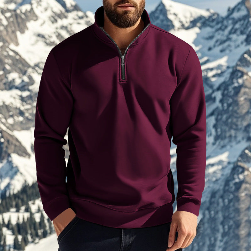 Herren nan halbhoher Reißverschluss-Sweatpullover mit Stehkragen weichem Fleecefutter und elastischen Bündchen Drune