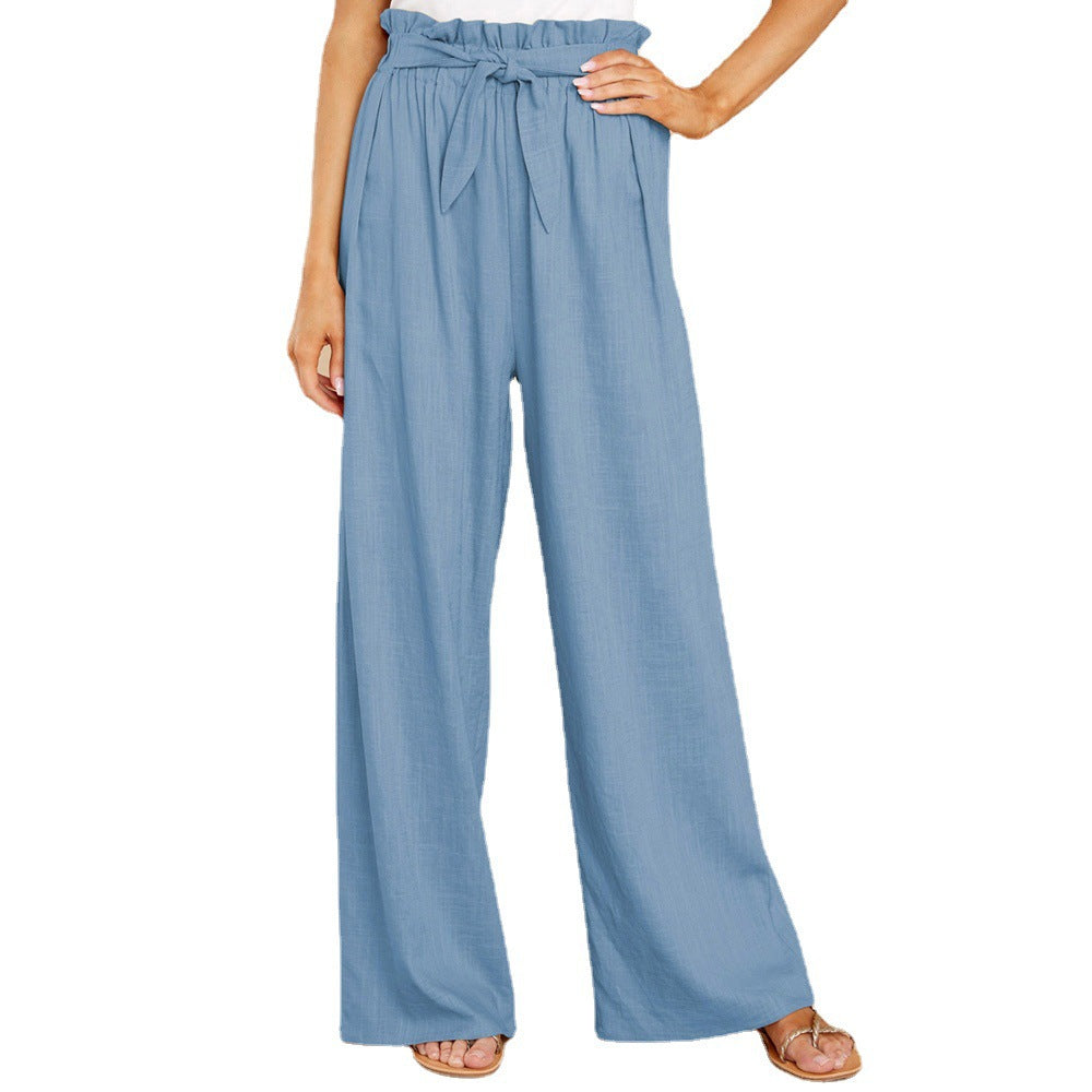 Damen nan Leinenhose mit Paperbag-Bund und weitem Bein Drune