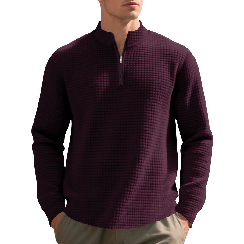Herren nan leichtes Waffelstrick-Halbzip-Pullover mit Stehkragen und atmungsaktivem Baumwollmix Drune