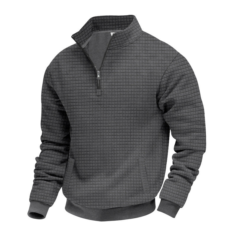 Herren nan wärmendes Waffel-Halbzip-Sweat mit Kastenquadratstruktur und Kängurutasche Drune