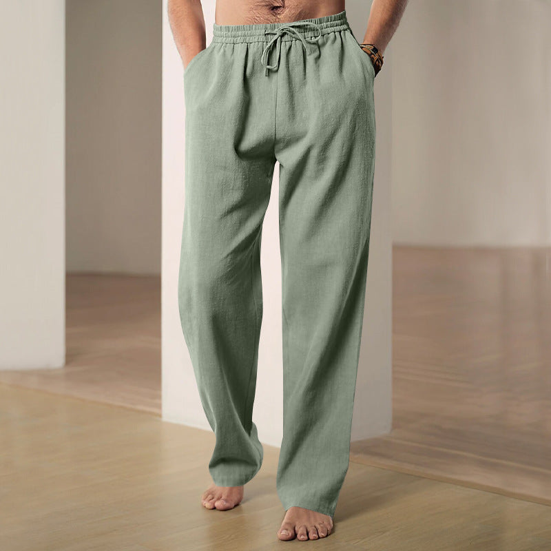Herren nan lockere Leinen-Hose mit Elastikbund und Seitentaschen Drune