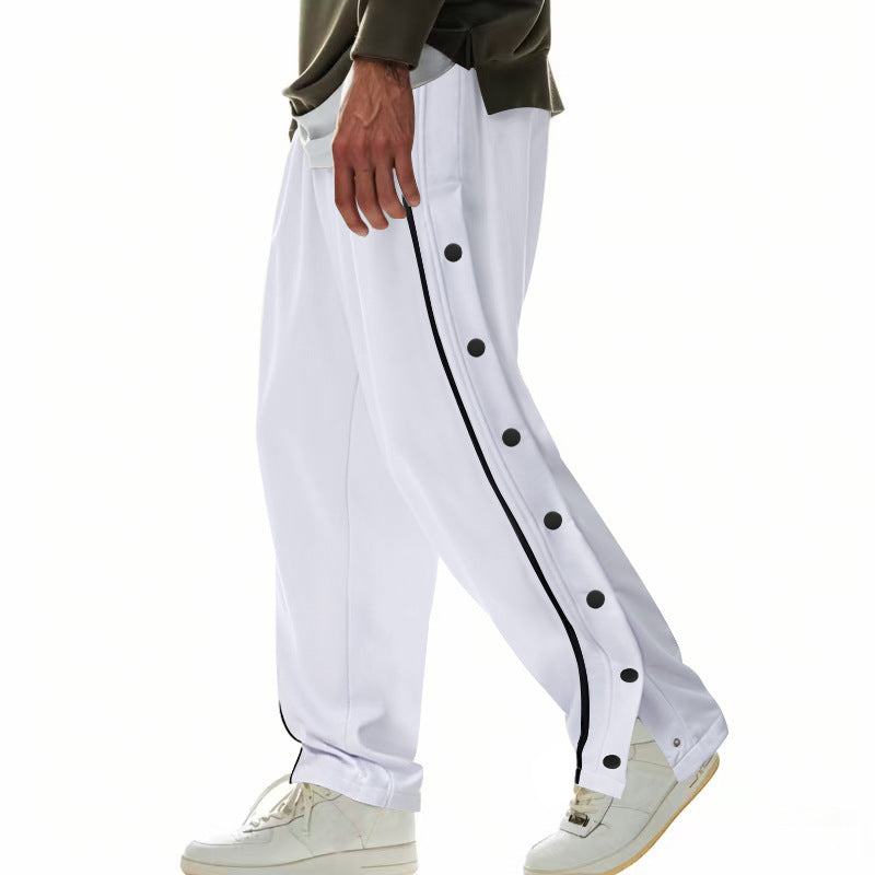 Herren nan weite Trackpants mit seitlicher Druckknopfleiste, elastischem Bund und reflektierendem Streamline-Streifen Drune