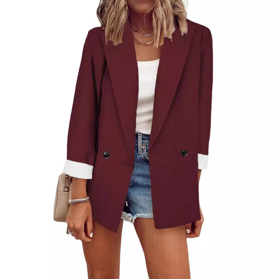 Damen nan legerer Oversize Blazer mit dreiviertelärmeln und kontrastmanschetten Drune