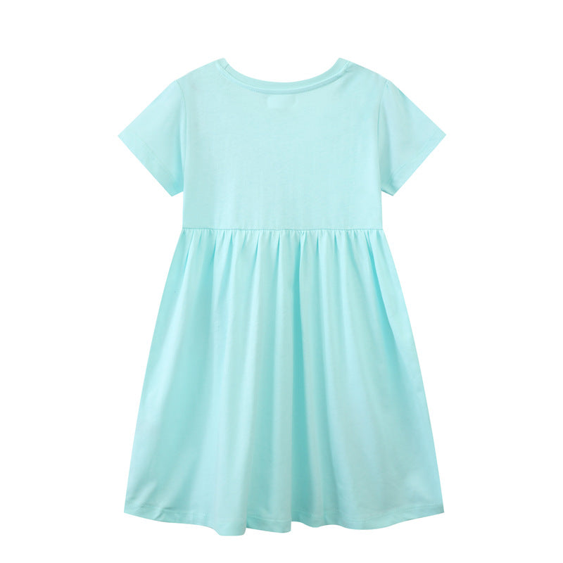 Mädchen Kurzarm-T-Shirt Kleid mit buntem Glitzer-Regenbogen Design Drune