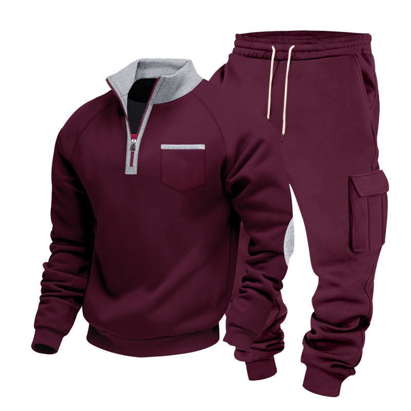Herren nan Sweatset mit halbem Reißverschluss, Brusttasche und Cargo-Jogger Drune