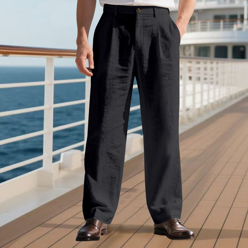 Herren nan elegante Leinenhose mit weitem Bein und Bundfalten Drune