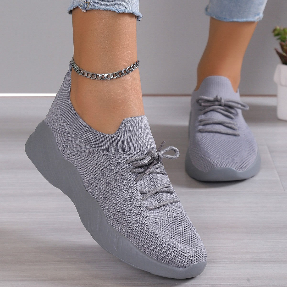Damen nan gestrickte Slip-On Sneaker mit Memory-Fußbett und rutschfester Wellenlaufsohle Drune