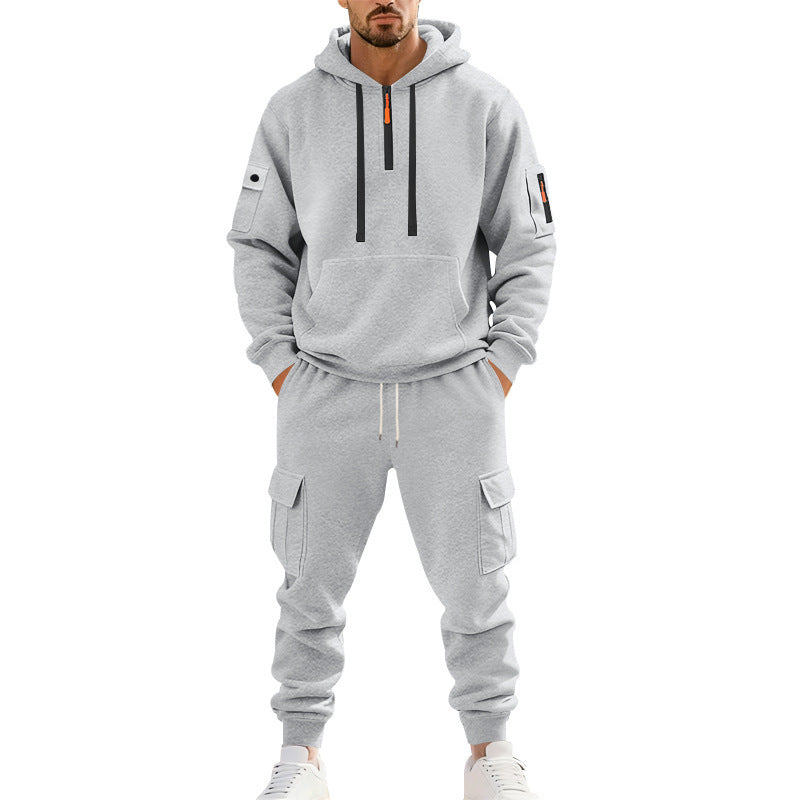 Herren nan technischer Cargo-Jogginganzug mit Halbzip, Kapuze und Mehrfachtaschen Drune