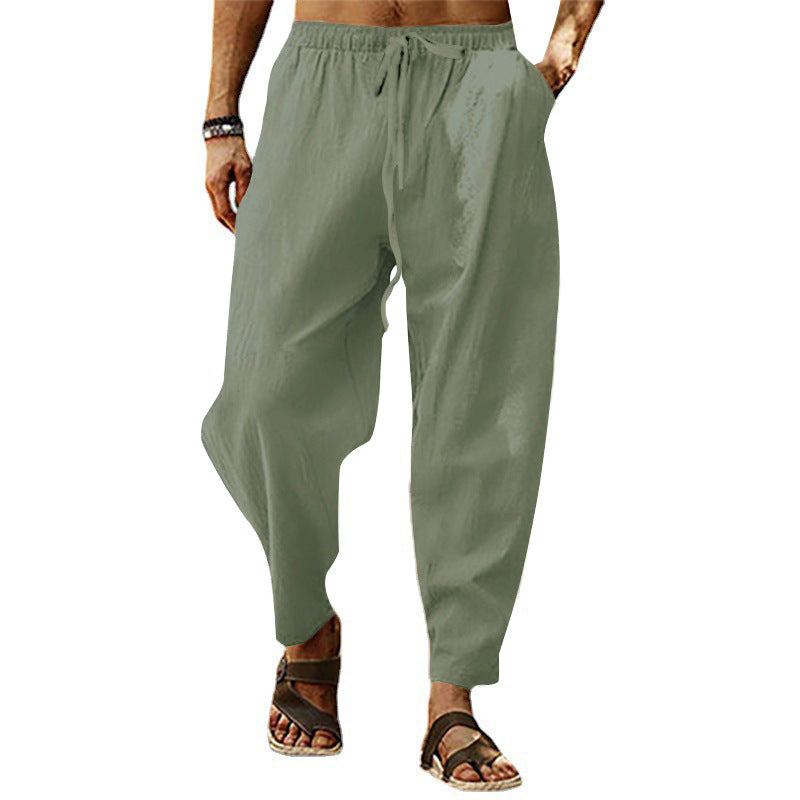 Herren nan entspannte Harem-Loungehose aus Leinenmix mit weitem Bein, elastischem Bund, Kordelzug und seitlichen Eingrifftaschen Drune
