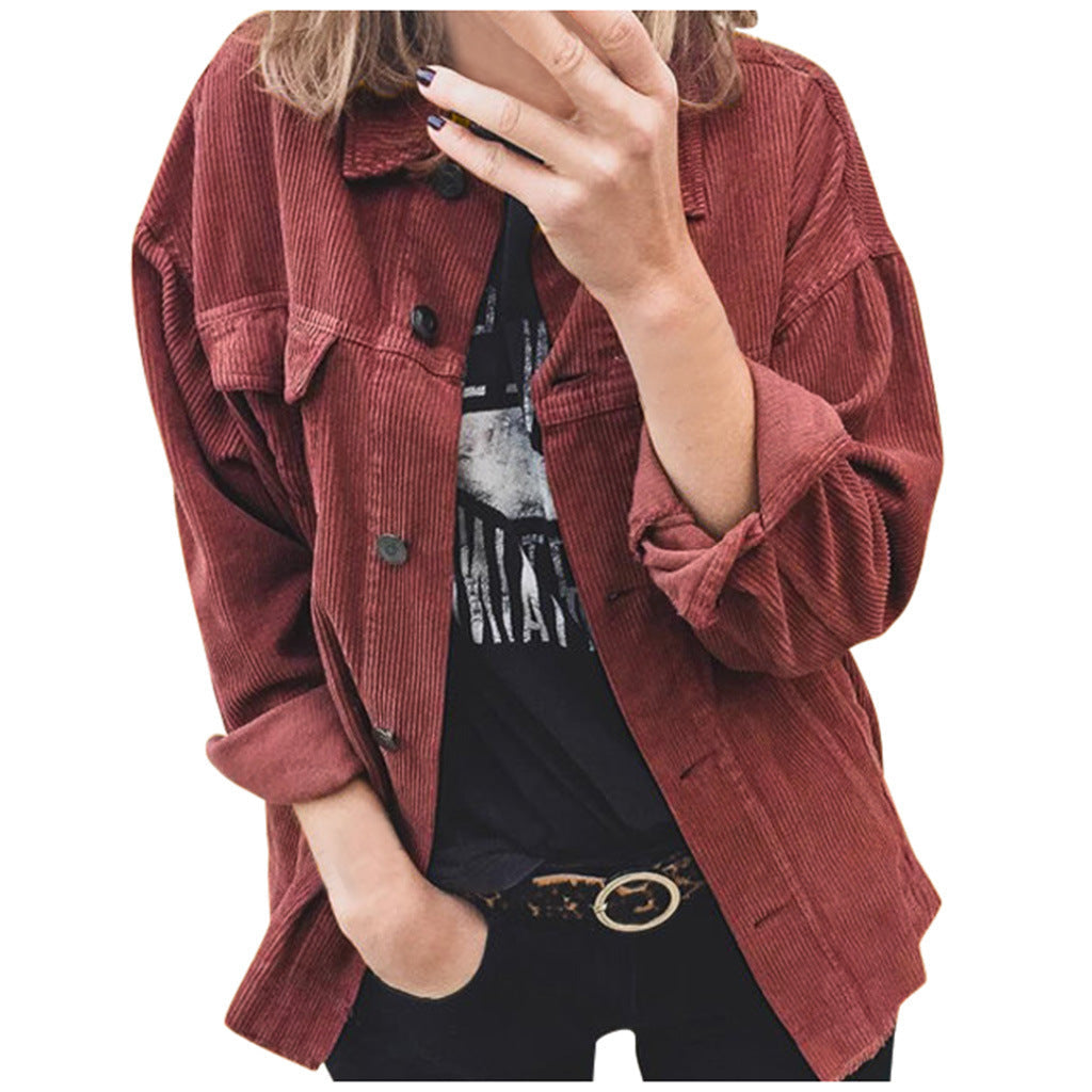 Damen nan Oversize Cordjacke mit aufgesetzten Taschen und klassischer Knopfleiste Drune