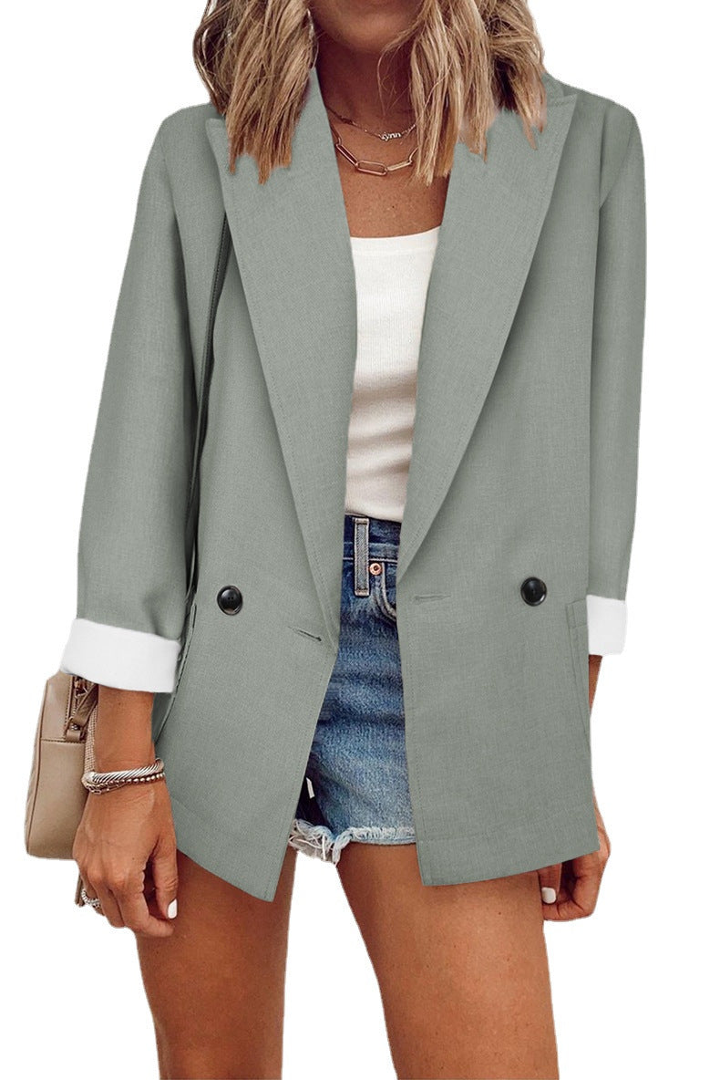 Damen nan legerer Oversize Blazer mit dreiviertelärmeln und kontrastmanschetten Drune