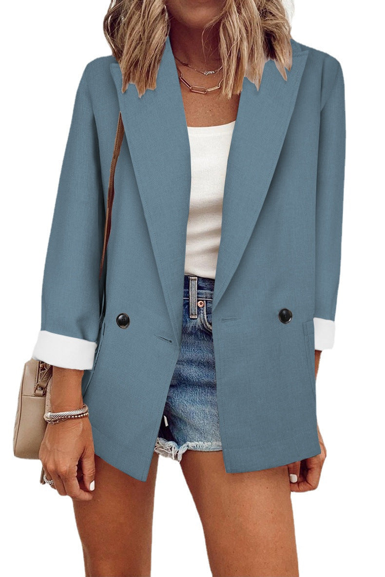 Damen nan legerer Oversize Blazer mit dreiviertelärmeln und kontrastmanschetten Drune