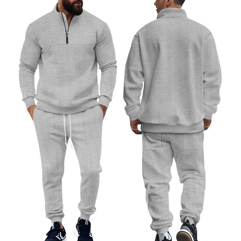Herren nan Strick-Trainingsset mit halbem Reißverschluss, Zopfmuster-Pulli und Kordelzug-Jogger Drune