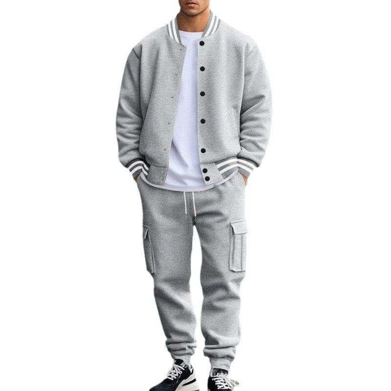 Herren nan College-Bomberjacke mit kontrastbündchen und Cargo-Jogginghose Set Drune