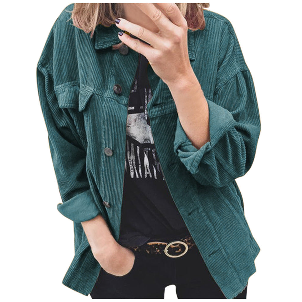 Damen nan Oversize Cordjacke mit aufgesetzten Taschen und klassischer Knopfleiste Drune