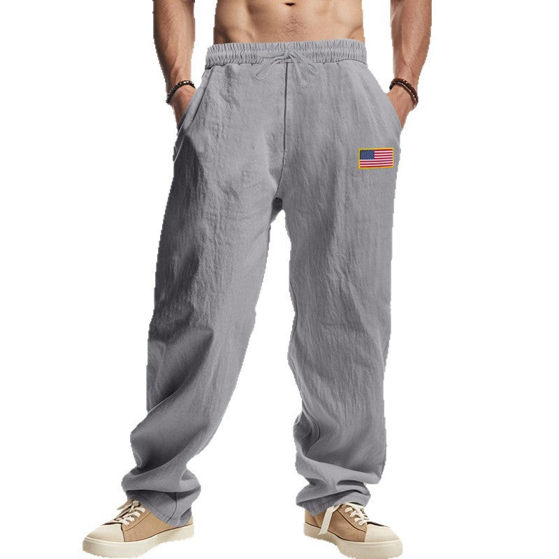 Herren nan lässige Leichtgewicht-Loungehose mit Tunnelzugbund, weitem Bein und Flaggen-Patch Drune