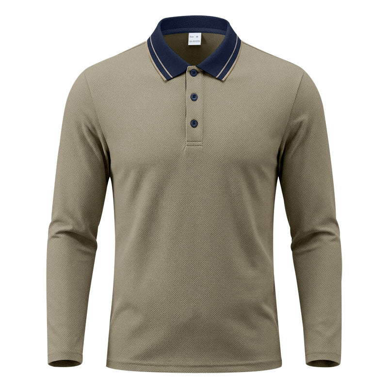 Herren nan langärmliges Piqué-Poloshirt mit Kontrastkragen und Dreiknopfleiste Drune