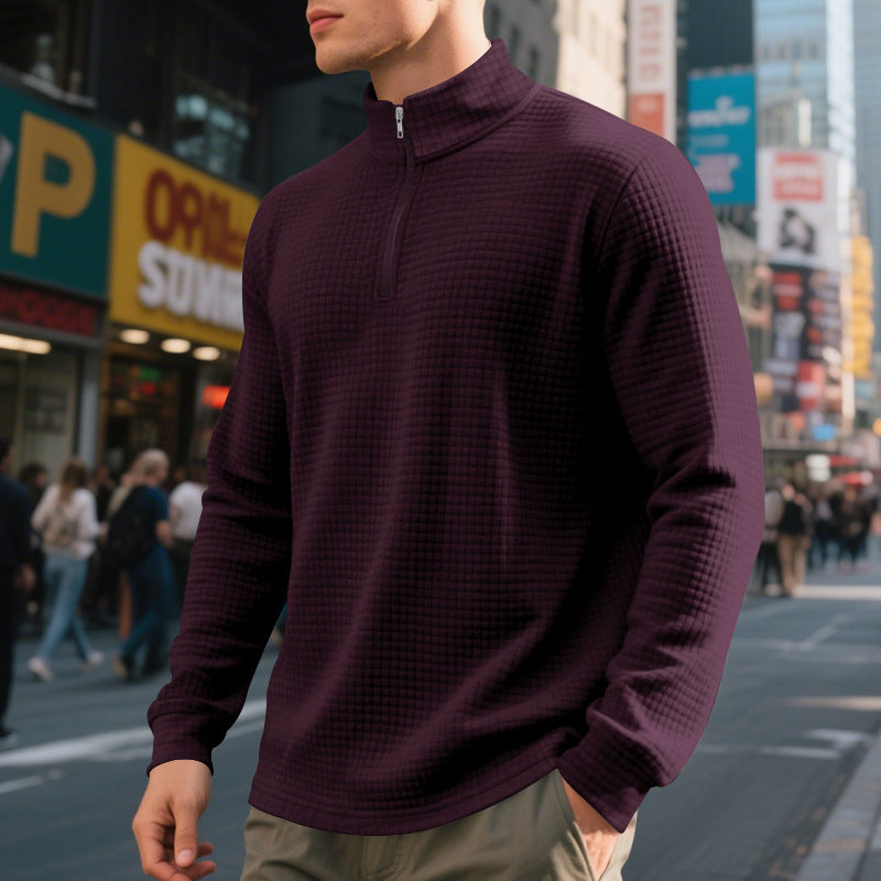 Herren nan leichtes Waffelstrick-Halbzip-Pullover mit Stehkragen und atmungsaktivem Baumwollmix Drune
