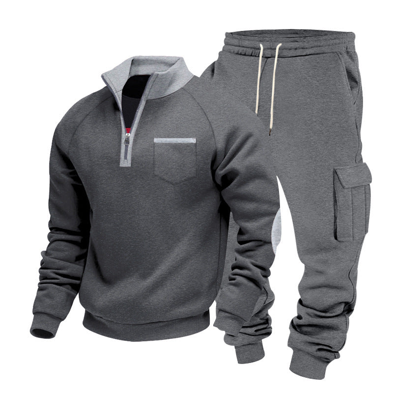 Herren nan Sweatset mit halbem Reißverschluss, Brusttasche und Cargo-Jogger Drune