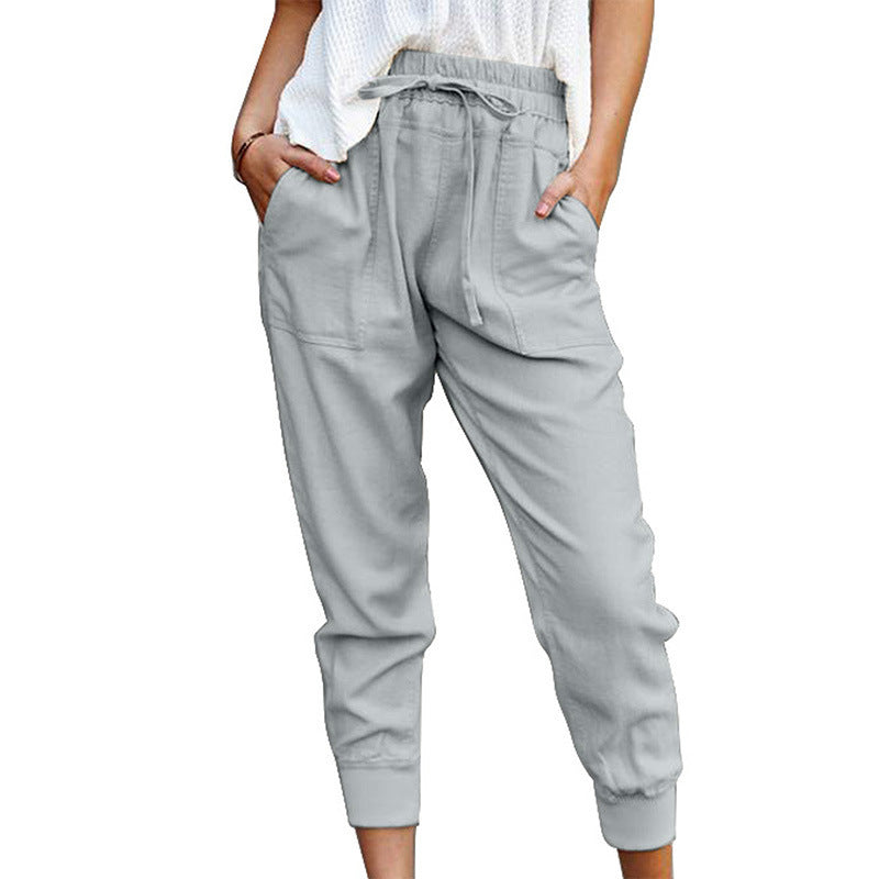Damen nan lässige tapered Leinenhose mit elastischem Bund und Bündchen Drune