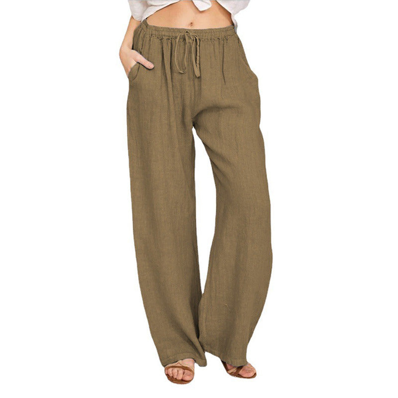 Damen nan weite Leinenhose mit elastischem Bund und Tunnelzug Drune