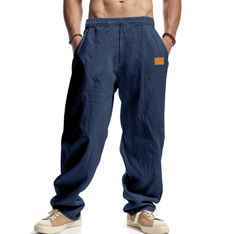 Herren nan lässige Oversize-Leinen-Jogginghose mit Elastikbund, Kordelzug und seitlichen Eingrifftaschen Drune