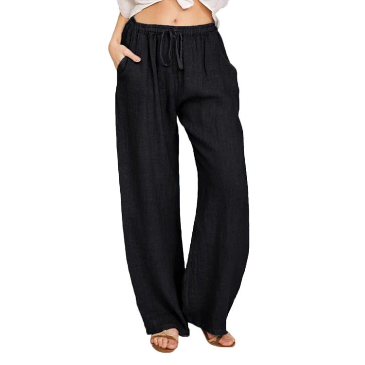 Damen nan weite Leinenhose mit elastischem Bund und Tunnelzug Drune