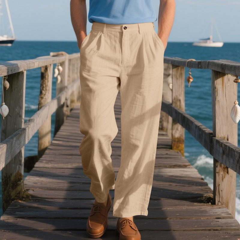 Herren nan elegante Leinenhose mit weitem Bein und Bundfalten Drune