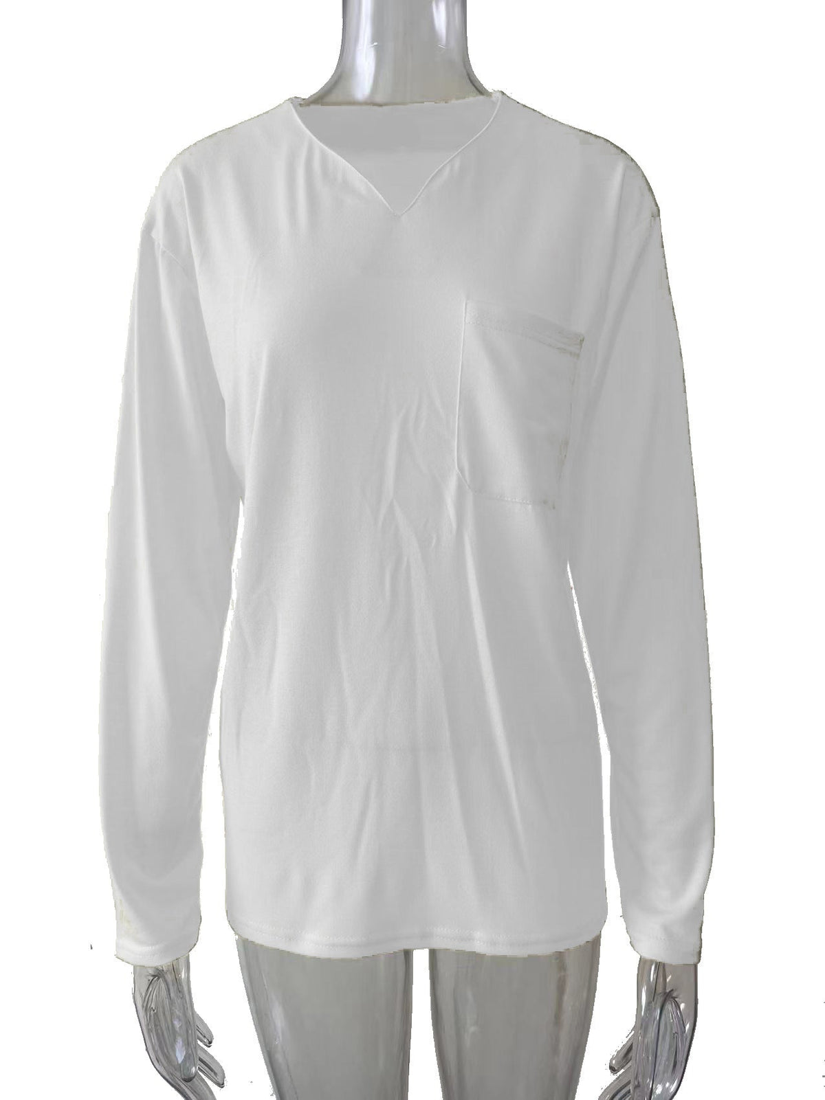 Damen nan legeres Langarmshirt mit V-Notch-Ausschnitt, Brusttasche und lockerer Oversize-Passform Drune