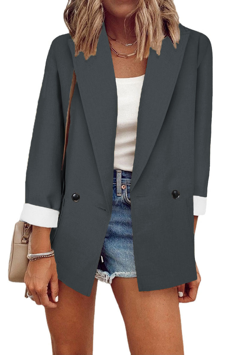 Damen nan legerer Oversize Blazer mit dreiviertelärmeln und kontrastmanschetten Drune