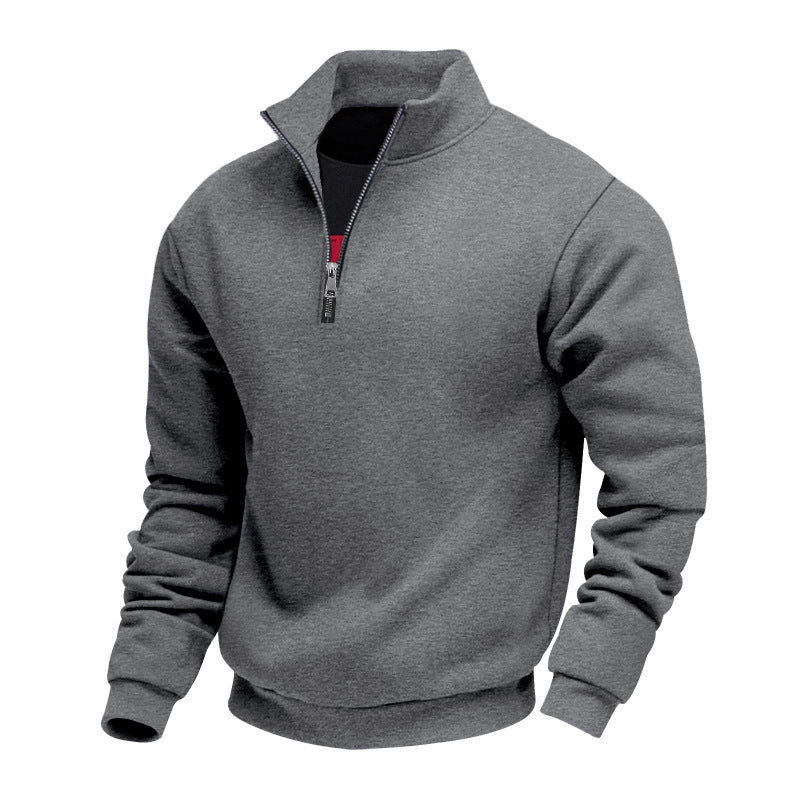 Herren nan halbhoher Reißverschluss-Sweatpullover mit Stehkragen weichem Fleecefutter und elastischen Bündchen Drune