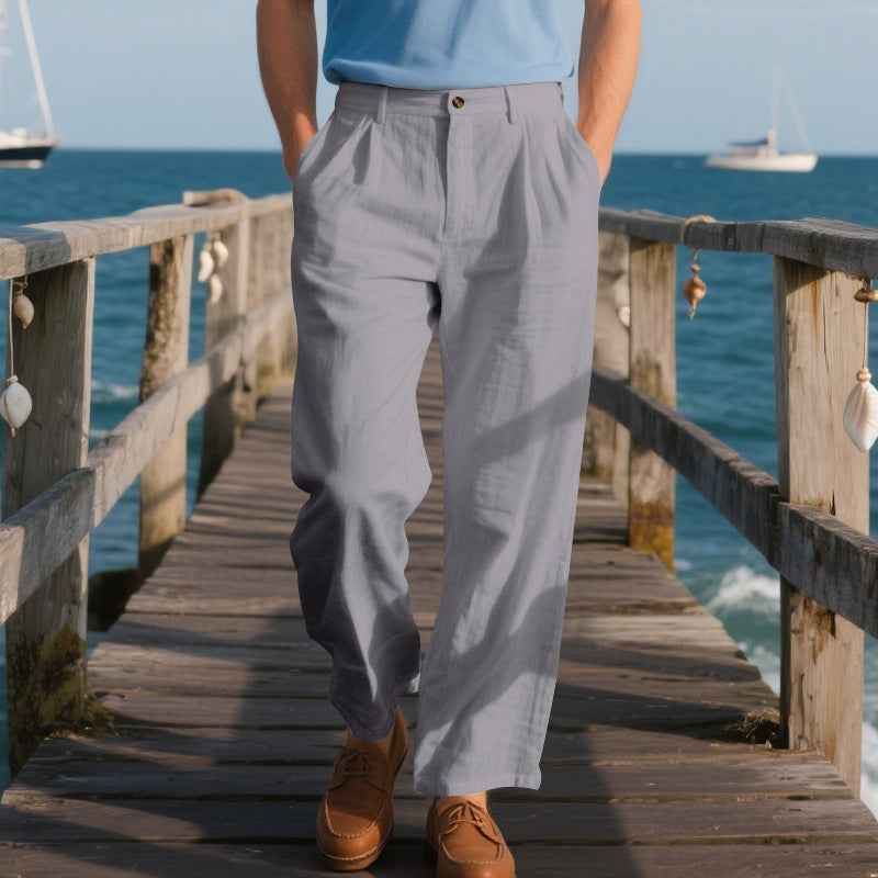 Herren nan elegante Leinenhose mit weitem Bein und Bundfalten Drune