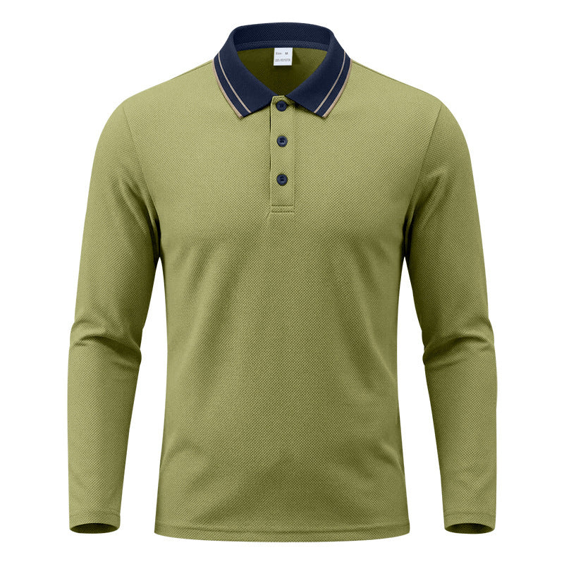 Herren nan langärmliges Piqué-Poloshirt mit Kontrastkragen und Dreiknopfleiste Drune