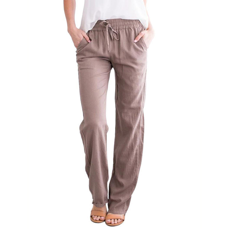 Damen nan leichte Leinenhose mit elastischem Bund Tunnelzug und weitem Bein Drune