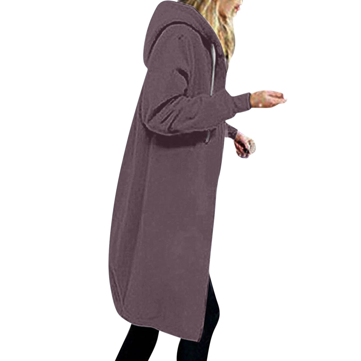 Damen nan langer Oversize Kapuzenmantel mit gerundetem Saum und Reißverschlusstaschen Drune
