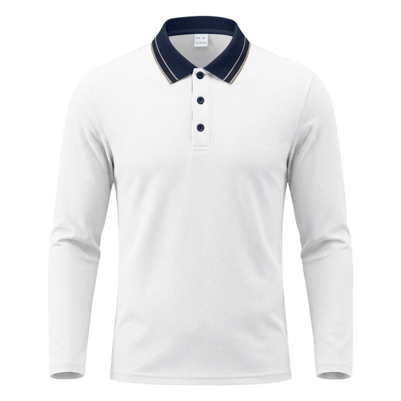 Herren nan langärmliges Piqué-Poloshirt mit Kontrastkragen und Dreiknopfleiste Drune