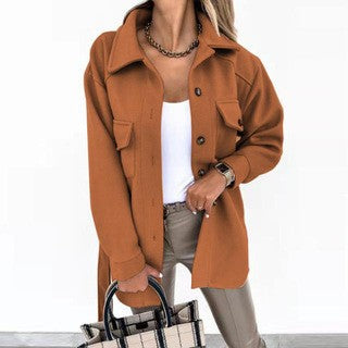 Damen nan oversized Hemdjacke aus Wollmischung mit aufgesetzten Pattentaschen Drune