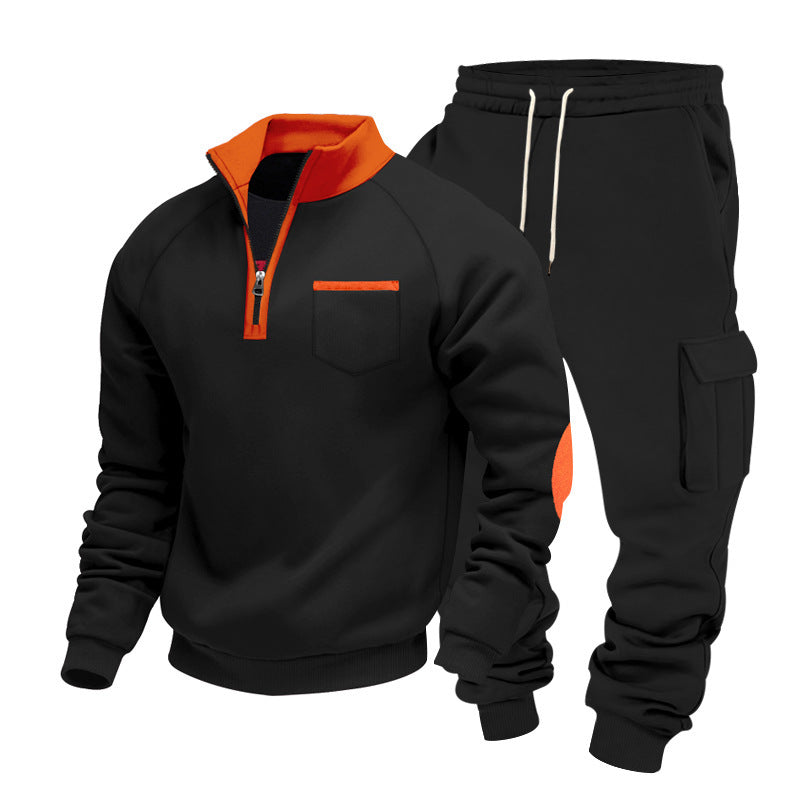 Herren nan Sweatset mit halbem Reißverschluss, Brusttasche und Cargo-Jogger Drune