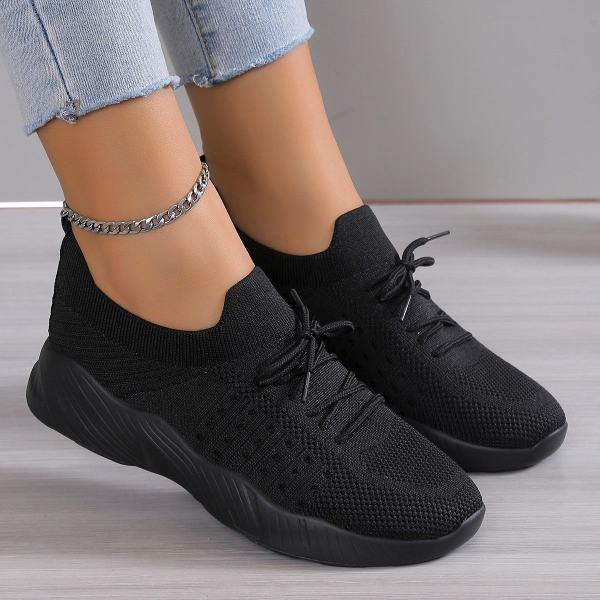 Damen nan gestrickte Slip-On Sneaker mit Memory-Fußbett und rutschfester Wellenlaufsohle Drune