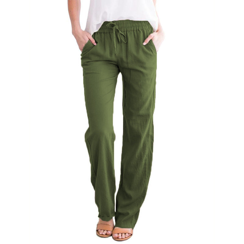 Damen nan leichte Leinenhose mit elastischem Bund Tunnelzug und weitem Bein Drune